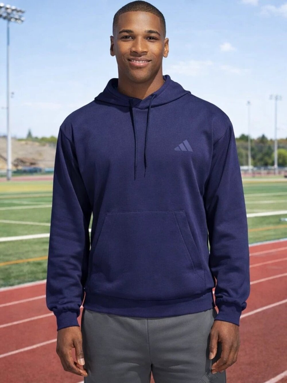 NEW Adidas Men's Fleece Hoodie Pullover Sweatshirt XL NWT Blue Logo JY9068